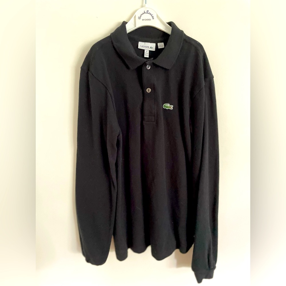 Lacoste Black Boys long sleeve polo. Size 12. Like new